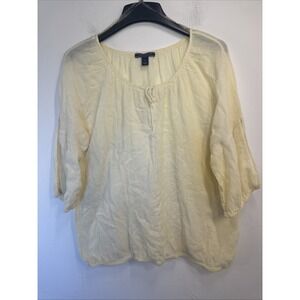 Bandolino Womens Size PXL Yellow Embroidered Henley 3/4 Sleeve Blouse